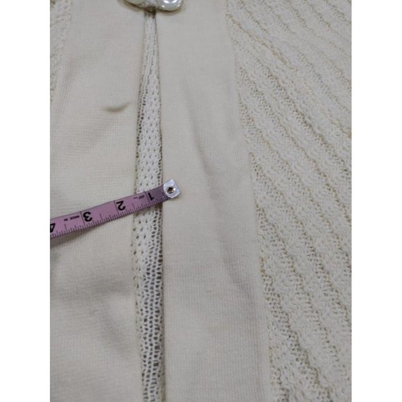 Vintage Open Arms Trim Hem Knit Button Front Shawl Sweater Off White Women's - Picture 6 of 6